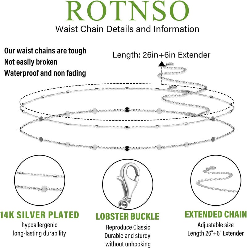 Rotnso 14K Gold Plated Body Chains Dainty Boho Layered Beach Waist Chain Adjustable Bikini Belly Chain Jewelry Accessories for Women Sexy - Image 3